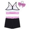 Moggemol Kids Girls 2 Piece Sports Outfit Shiny Crop Top with Booty Shorts for Gymnastics/Dance/Swimming Hotpink,Cratoon 12 view 4