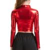 ACSUSS Women Metallic Liquid Mock Neck Turtleneck Long Sleeve Crop Top Shiny Tees T-Shirt Red XX-Large view 3