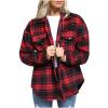 Buffalo Plaid Shirt Women Fashion Flannel Button Down Shacket Jacket Fall Loose Comfy Casual Plaid Coat Outwear Red view 1