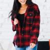 Buffalo Plaid Shirt Women Fashion Flannel Button Down Shacket Jacket Fall Loose Comfy Casual Plaid Coat Outwear Red view 2