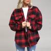 Buffalo Plaid Shirt Women Fashion Flannel Button Down Shacket Jacket Fall Loose Comfy Casual Plaid Coat Outwear Red view 3