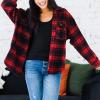 Buffalo Plaid Shirt Women Fashion Flannel Button Down Shacket Jacket Fall Loose Comfy Casual Plaid Coat Outwear Red view 4