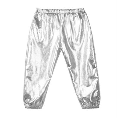 Manyakai Kids Girls Boys Shiny Metallic Dance Harem Pants Athletic Leggings Hip Hop Street Dancewear Silver 12 Years