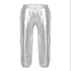 Manyakai Kids Girls Boys Shiny Metallic Dance Harem Pants Athletic Leggings Hip Hop Street Dancewear Silver 12 Years view 3