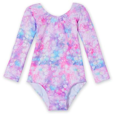 Domusgo Leotard for Girls Gymnastics Long Sleeve Size 6-7 Years Old Glitter Rainbow Love Heart Dance Outfits