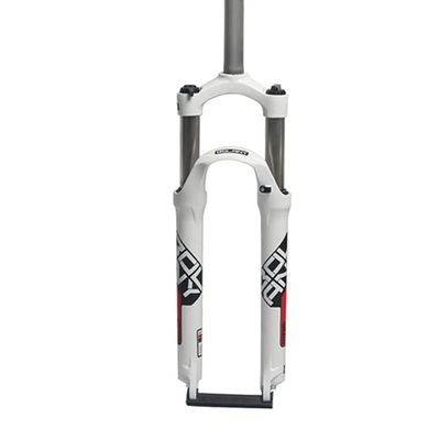 Jejy Bicycle Aluminum Alloy 26/27.5/29 Mechanical Fork Straight Tube Manual Lockout Front Fork Mountain Bike Accessories White (Color : Red Label, Size : 26)