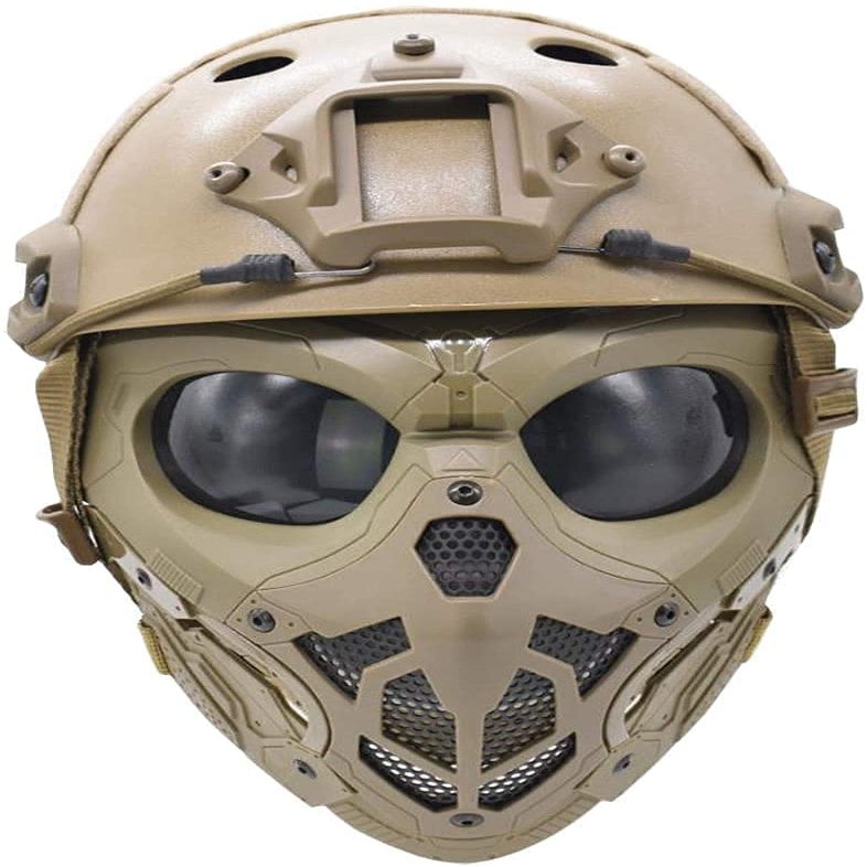PJ Tactical Fast Helmet with Adjustable Airsoft Mask Skull Full Face MaskSuitable for Airsoft Paintball, Halloween, Role-Playing, Costume Parties and Movie Props