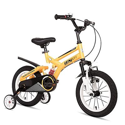 FUFU Kids Bike for 2-13 Years Girls with Training Wheels &Front Handbrake 12 14 16 18 Inch Princess Kids Bicycle (Color : Yellow, Size : 14in)