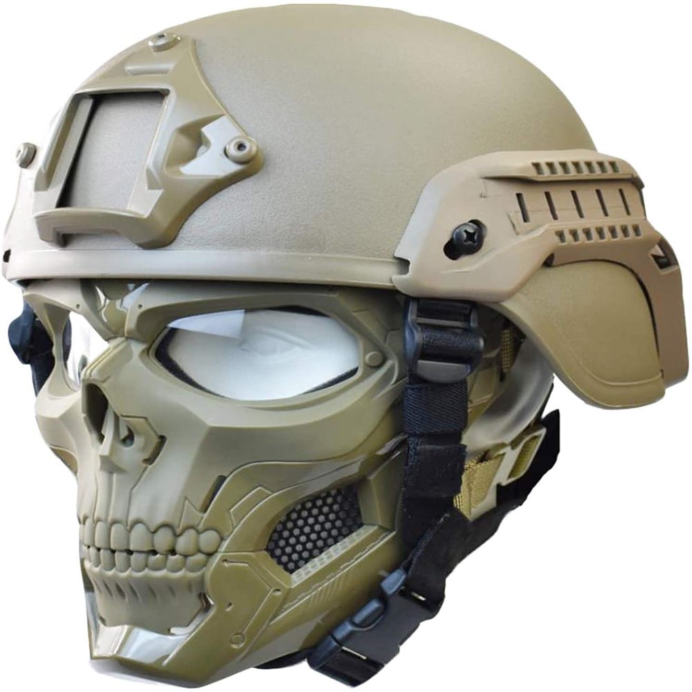 PJ Tactical Fast Helmet with Adjustable Airsoft Mask Skull Full Face MaskSuitable for Airsoft Paintball, Halloween, Role-Playing, Costume Parties and Movie Props