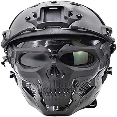 PJ Tactical Fast Helmet with Adjustable Airsoft Mask Skull Full Face MaskSuitable for Airsoft Paintball, Halloween, Role-Playing, Costume Parties and Movie Props