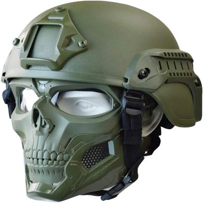 PJ Tactical Fast Helmet with Adjustable Airsoft Mask Skull Full Face MaskSuitable for Airsoft Paintball, Halloween, Role-Playing, Costume Parties and Movie Props
