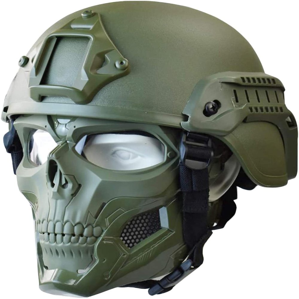 PJ Tactical Fast Helmet with Adjustable Airsoft Mask Skull Full Face MaskSuitable for Airsoft Paintball, Halloween, Role-Playing, Costume Parties and Movie Props