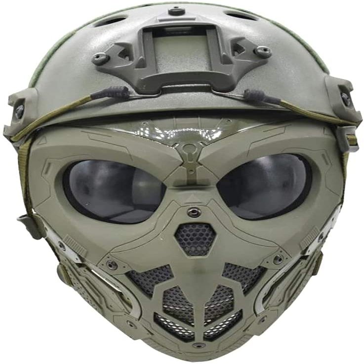 PJ Tactical Fast Helmet with Adjustable Airsoft Mask Skull Full Face MaskSuitable for Airsoft Paintball, Halloween, Role-Playing, Costume Parties and Movie Props