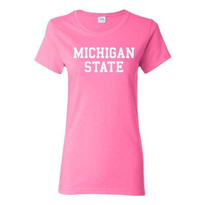 UGP Campus Apparel LS01 - Michigan State Spartans Basic Block Pink Womens T Shirt - Medium - Azalea