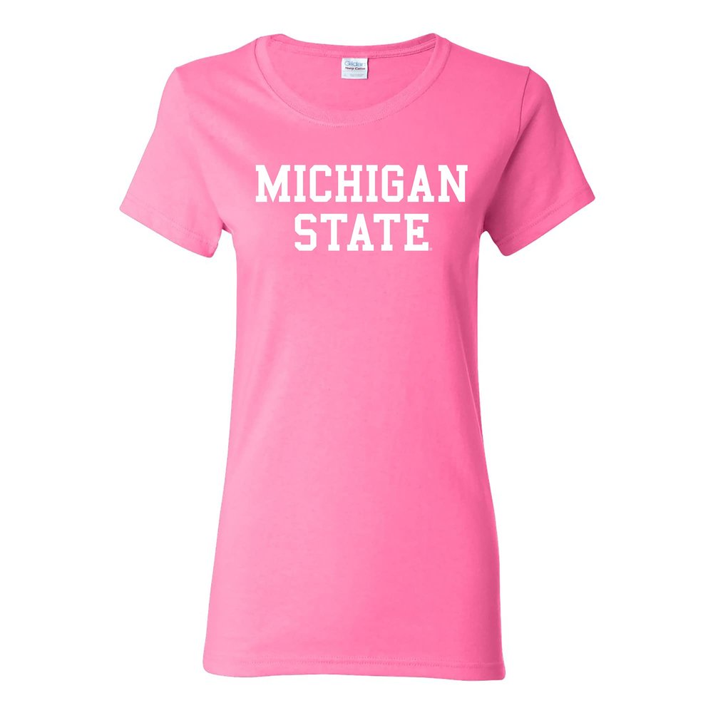 UGP Campus Apparel LS01 - Michigan State Spartans Basic Block Pink Womens T Shirt - Medium - Azalea