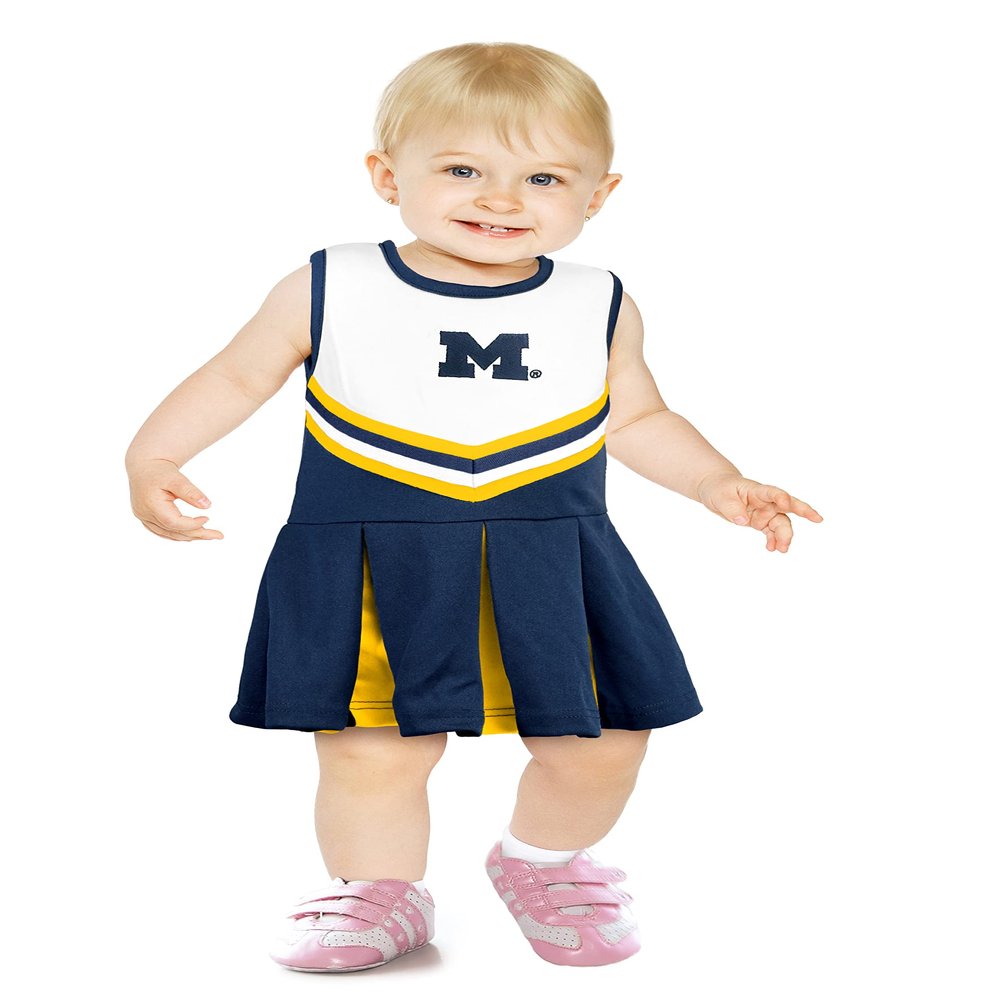 Little King NCAA Infant/Toddler Girls One Piece Team Cheer Jumper Dress-Michigan Wolverines-4T