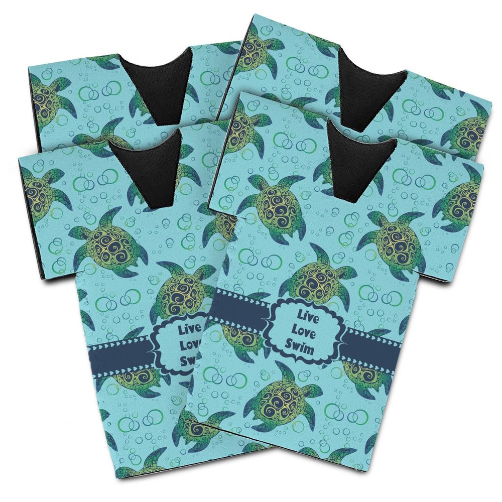 Personalized Sea Turtles Jersey Bottle Cooler - Set of 4