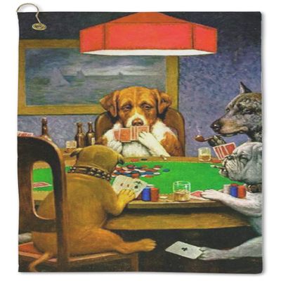 YouCustomizeIt Dogs Playing Poker by C.M.Coolidge Microfiber Golf Towel - Large