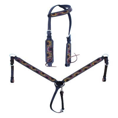 CHALLENGER Horse Western Tooled Leather Headstall Bridle Breast Collar Set 78FK18A