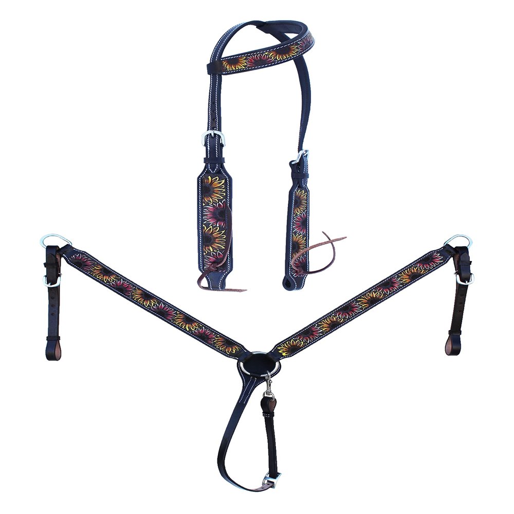 CHALLENGER Horse Western Tooled Leather Headstall Bridle Breast Collar Set 78FK18A