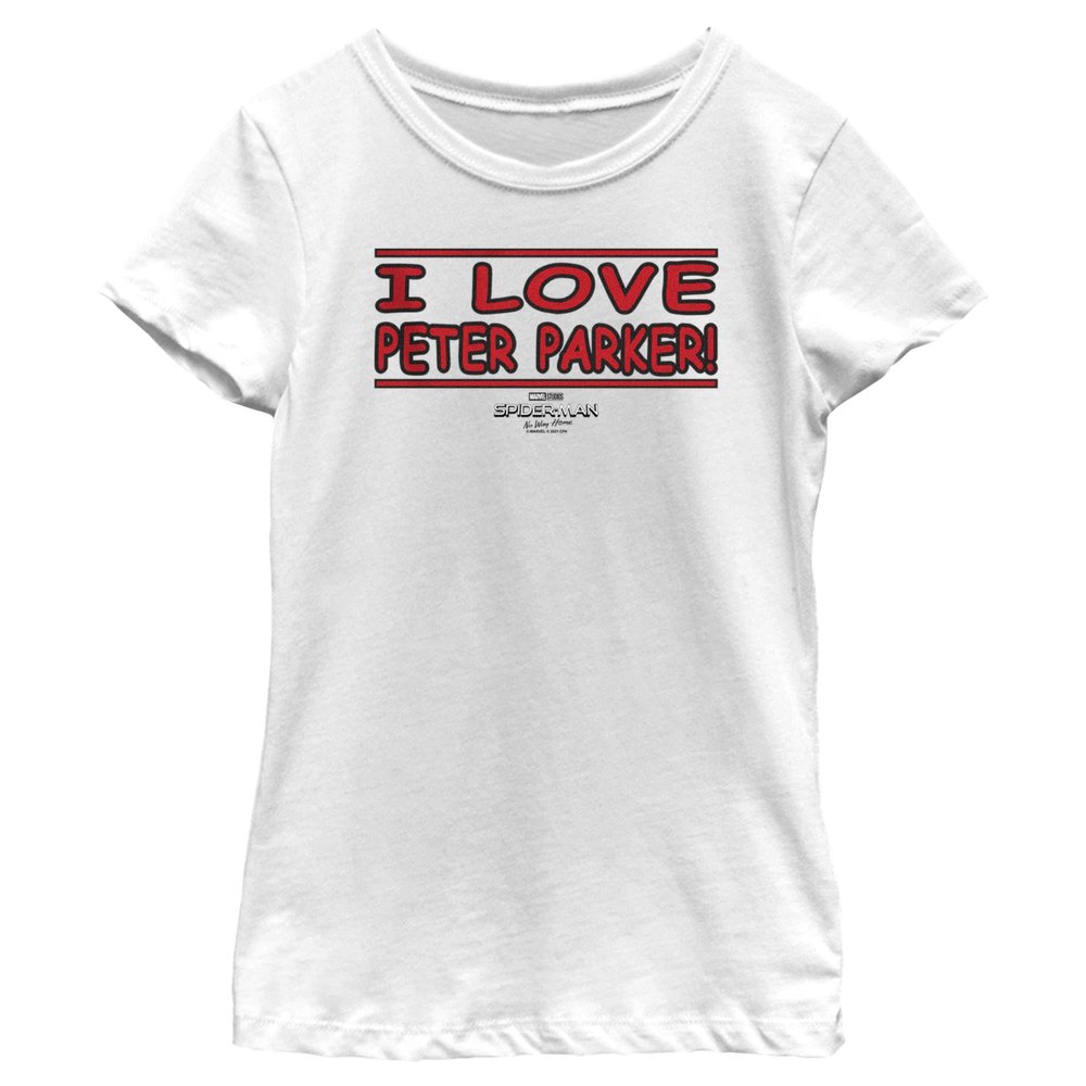 Marvel Girls Spider-Man No Way Home I Love Peter Parker Banner Tee, White, Medium