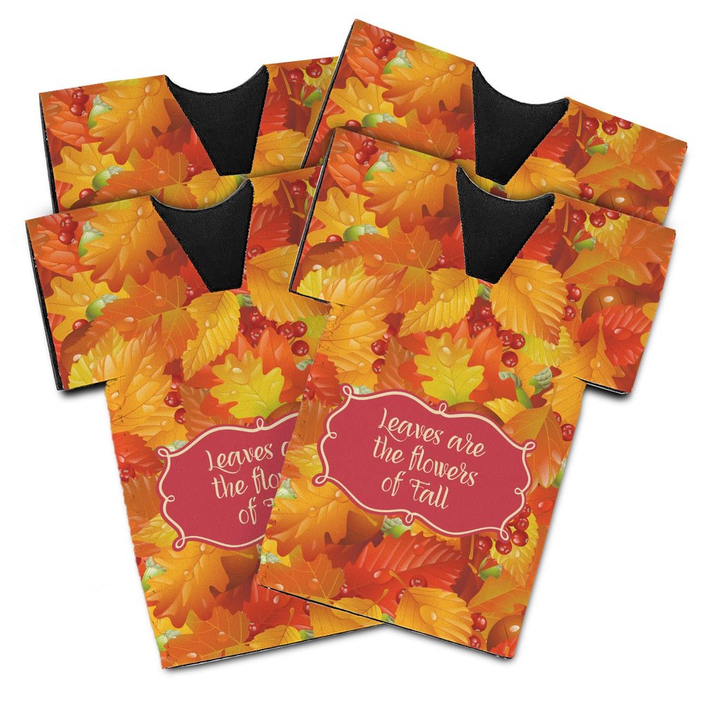 Personalized Fall Leaves Jersey Bottle Cooler - Set of 4