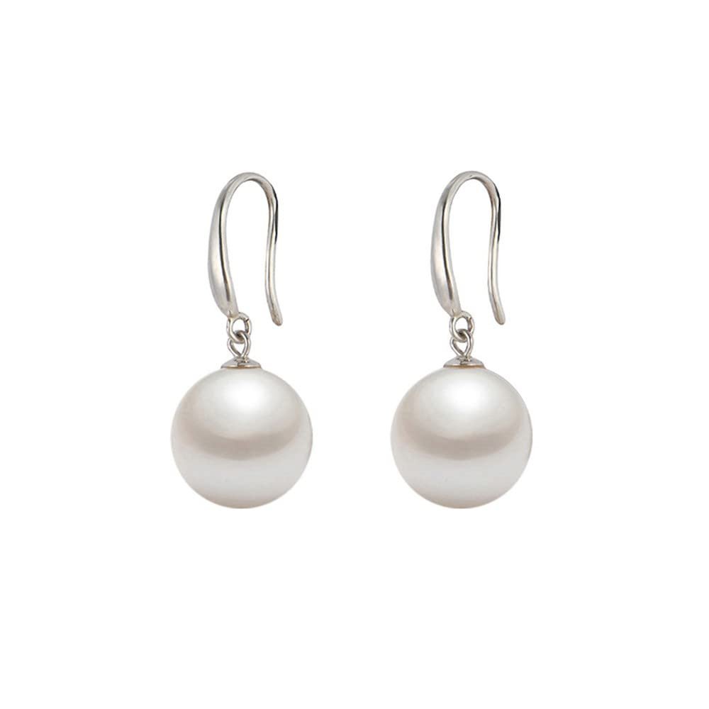 10mm Ocean Pearl Dangle Earrings Natural Shell Beads Drop Earrings Fashion Jewelry for Women-White