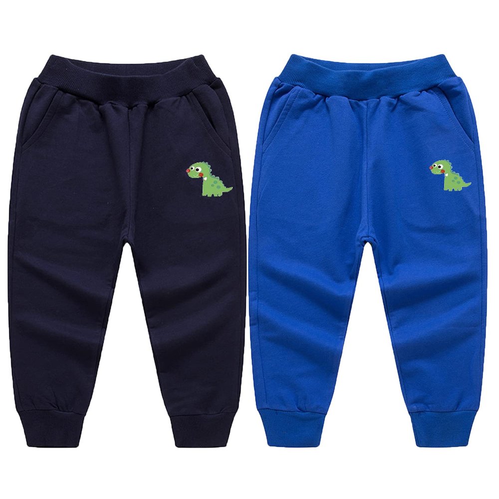 EISHOW Toddler Boys Girls Dinosaur Sweatpants Cartoon Print Sports Jogging Active Pants Kids Casual Cotton Elastic Trousers (2pcs#Royal&Color Blue,4-5 Years,4 Years,5 Years)