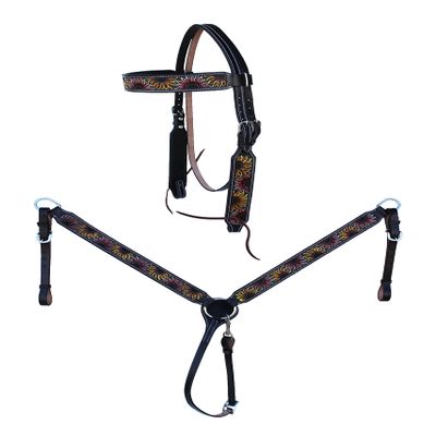 CHALLENGER Horse Western Tooled Leather Headstall Bridle Breast Collar Set 78FK18B