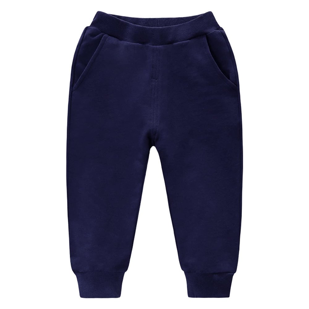 EISHOW Unisex Kids Cotton Pants, Toddler Baby Solid Jogger Sweatpants Athletic Pants Elastic Trousers Bottoms with Pockets (Dark Blue,6-7 Years,6 Years,7 Years)