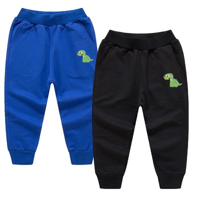 EISHOW Toddler Boys Girls Dinosaur Sweatpants Cartoon Print Sports Jogging Active Pants Kids Casual Cotton Elastic Trousers (2pcs-Black&Color Blue,7-8 Years,7 Years,8 Years)
