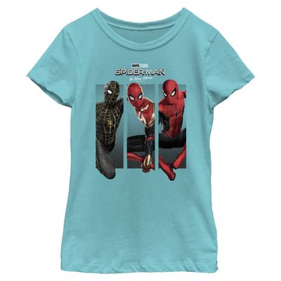 Marvel Girl's Three Pannel Spidey T-Shirt, Tahiti Blue, Medium