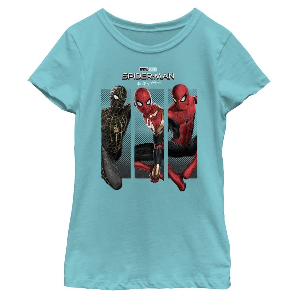 Marvel Girl's Three Pannel Spidey T-Shirt, Tahiti Blue, Medium
