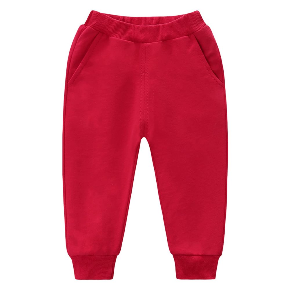 Unisex Kids Cotton Pants, Toddler Baby Solid Jogger Sweatpants Athletic Pants Elastic Trousers Bottoms with Pockets (Red,3-4 Years,3 Years,4 Years)