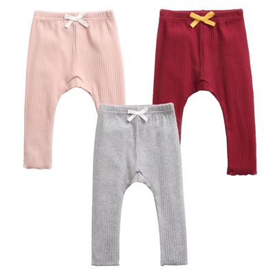 EISHOW Unisex Baby Cotton Pants Leggings,Baby Ribbed Knit Jogger Pants Solid Color Bow Leggings Newborn Fall Winter Outfits (3 Pack(Pink&red&Gray),12-18 Months,12 Months,18 Months)