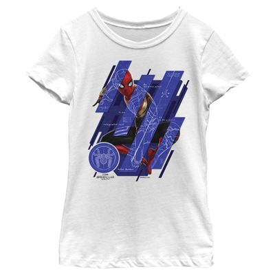 Marvel Spider-Man No Way Home Spider-Man Schematic Panels Girls T-Shirt White