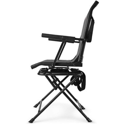 LHONE Swivel Hunting Chair,360 Lightweight Swivel Folding Blind Chair with Armrest,Portable Foldable Ground Hunting Mesh Chair with Backrest,No-Sink Footpads & Steel Frame Hunting Seats,Black