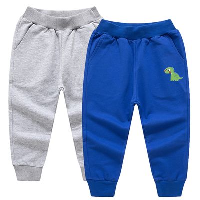EISHOW Toddler Boys Girls Dinosaur Sweatpants Cartoon Print Sports Jogging Active Pants Kids Casual Cotton Elastic Trousers (2pcs-Gray&Color Blue,5-6 Years,5 Years,6 Years)