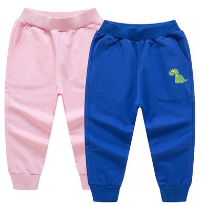 EISHOW Toddler Boys Girls Dinosaur Sweatpants Cartoon Print Sports Jogging Active Pants Kids Casual Cotton Elastic Trousers (2pcs-Pink&Color Blue,7-8 Years,7 Years,8 Years)