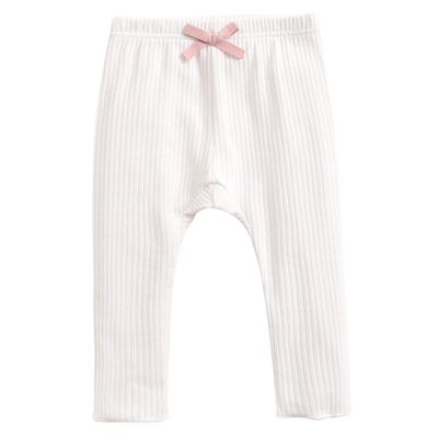 EISHOW Unisex Baby Cotton Pants Leggings,Baby Ribbed Knit Jogger Pants Solid Color Bow Leggings Newborn Fall Winter Outfits (White,2-3 Years,2 Years,3 Years)