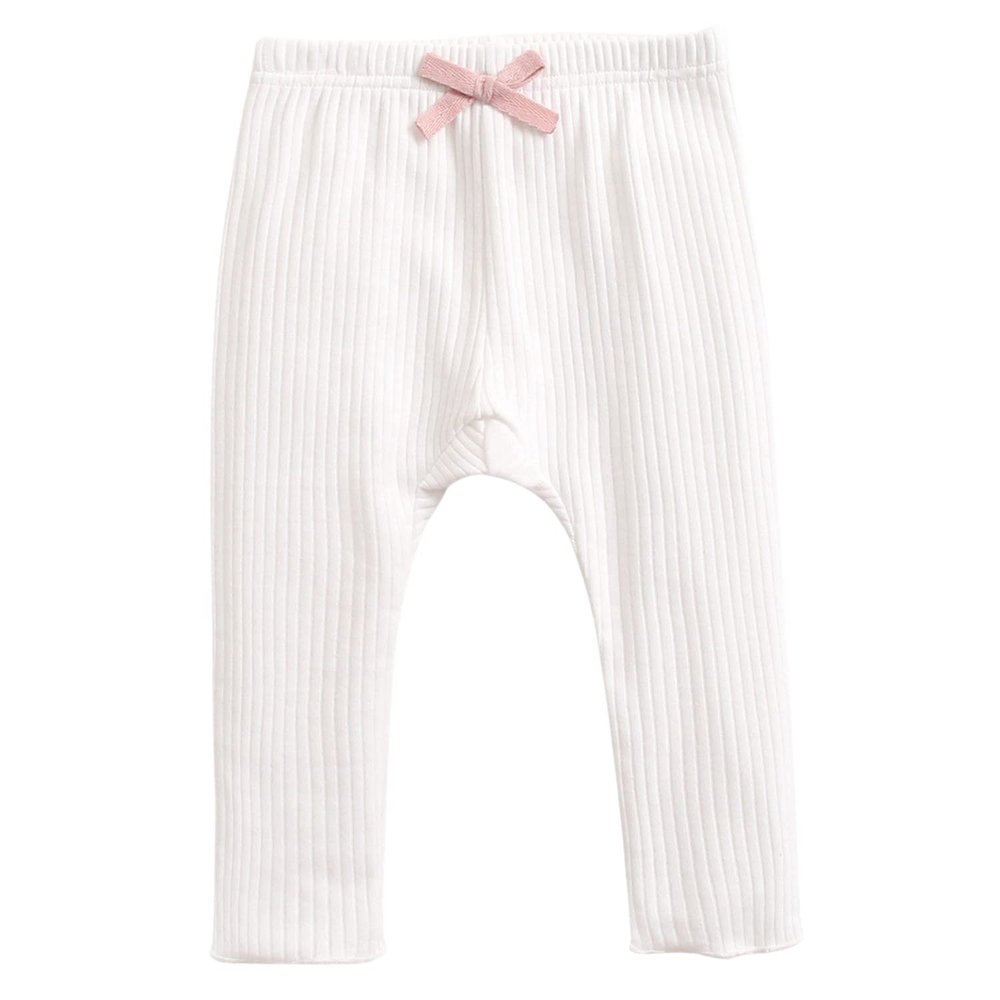 EISHOW Unisex Baby Cotton Pants Leggings,Baby Ribbed Knit Jogger Pants Solid Color Bow Leggings Newborn Fall Winter Outfits (White,2-3 Years,2 Years,3 Years)