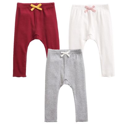 EISHOW Unisex Baby Cotton Pants Leggings,Baby Ribbed Knit Jogger Pants Solid Color Bow Leggings Newborn Fall Winter Outfits (3 Pack(red&White&Gray),2-3 Years,2 Years,3 Years)