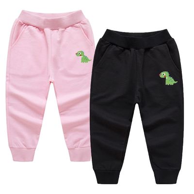 EISHOW Toddler Boys Girls Dinosaur Sweatpants Cartoon Print Sports Jogging Active Pants Kids Casual Cotton Elastic Trousers (2pcs-Black&Pink,6-7 Years,6 Years,7 Years)