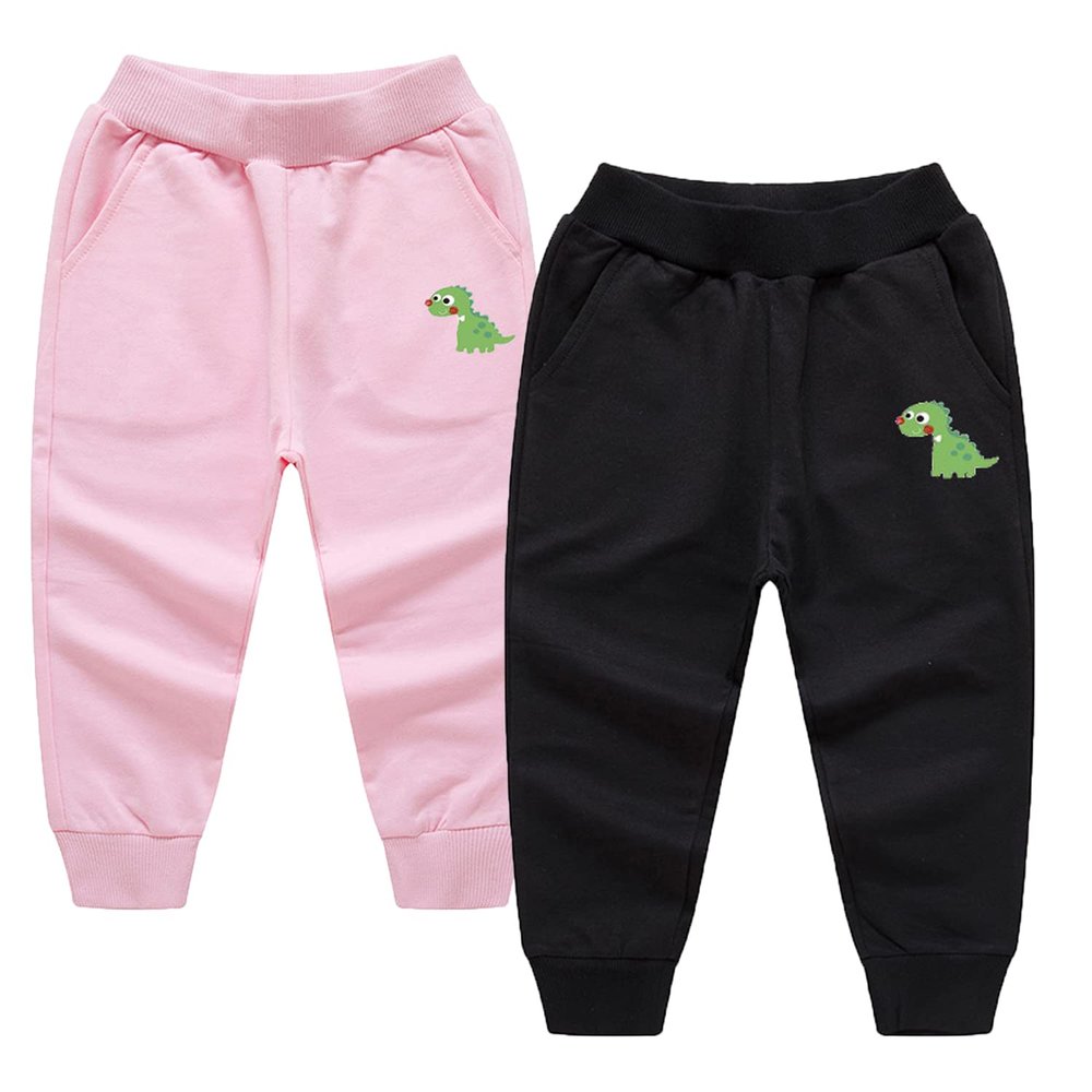 EISHOW Toddler Boys Girls Dinosaur Sweatpants Cartoon Print Sports Jogging Active Pants Kids Casual Cotton Elastic Trousers (2pcs-Black&Pink,6-7 Years,6 Years,7 Years)