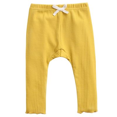 EISHOW Unisex Baby Cotton Pants Leggings,Baby Ribbed Knit Jogger Pants Solid Color Bow Leggings Newborn Fall Winter Outfits (Yellow,18-24 Months,18 Months,24 Months)