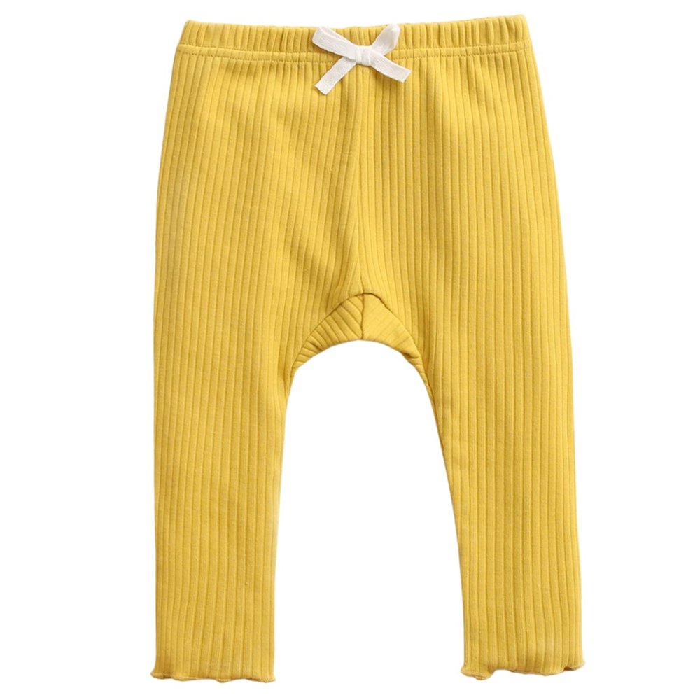 EISHOW Unisex Baby Cotton Pants Leggings,Baby Ribbed Knit Jogger Pants Solid Color Bow Leggings Newborn Fall Winter Outfits (Yellow,18-24 Months,18 Months,24 Months)