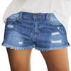 luvamia Jean Shorts Womens Mid Rise Stretchy Cut Off Frayed Denim Shorts Ripped Summer Casual Beach Vacation Clothes Classic Blue Size Medium Fits US 8-10 view 1