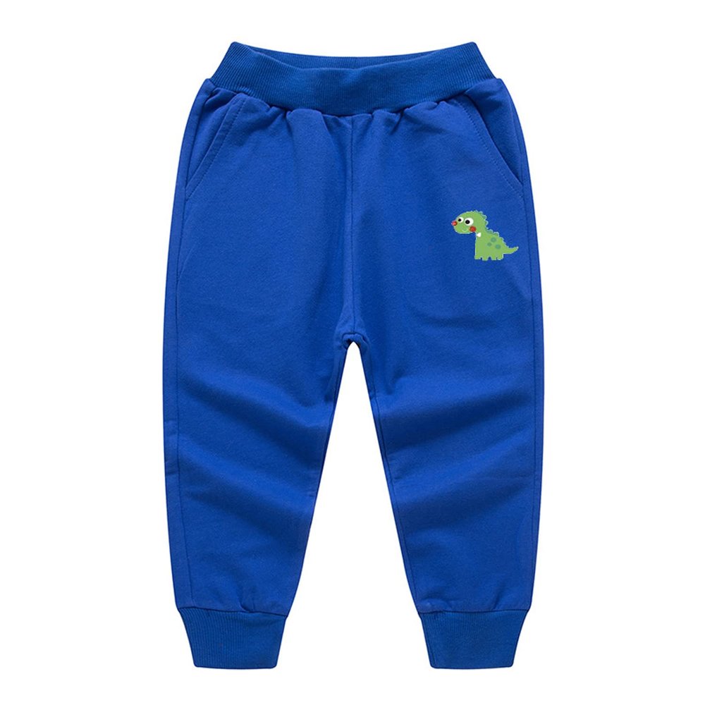 EISHOW Toddler Boys Girls Dinosaur Sweatpants Cartoon Print Sports Jogging Active Pants Kids Casual Cotton Elastic Trousers (1 Pack-Color Blue,1-2 Years,1 Year,2 Years)