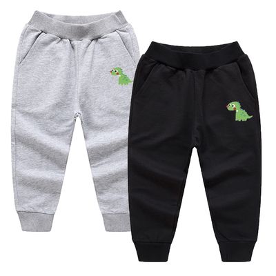 EISHOW Toddler Boys Girls Dinosaur Sweatpants Cartoon Print Sports Jogging Active Pants Kids Casual Cotton Elastic Trousers (2pcs-Black&Gray,1-2 Years,1 Year,2 Years)