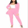 Plus Size Pants Suit Womens Casual Solid Open Front Blazer with Pencil Pants Set Long Sleeve Office Outfits Pink view 1